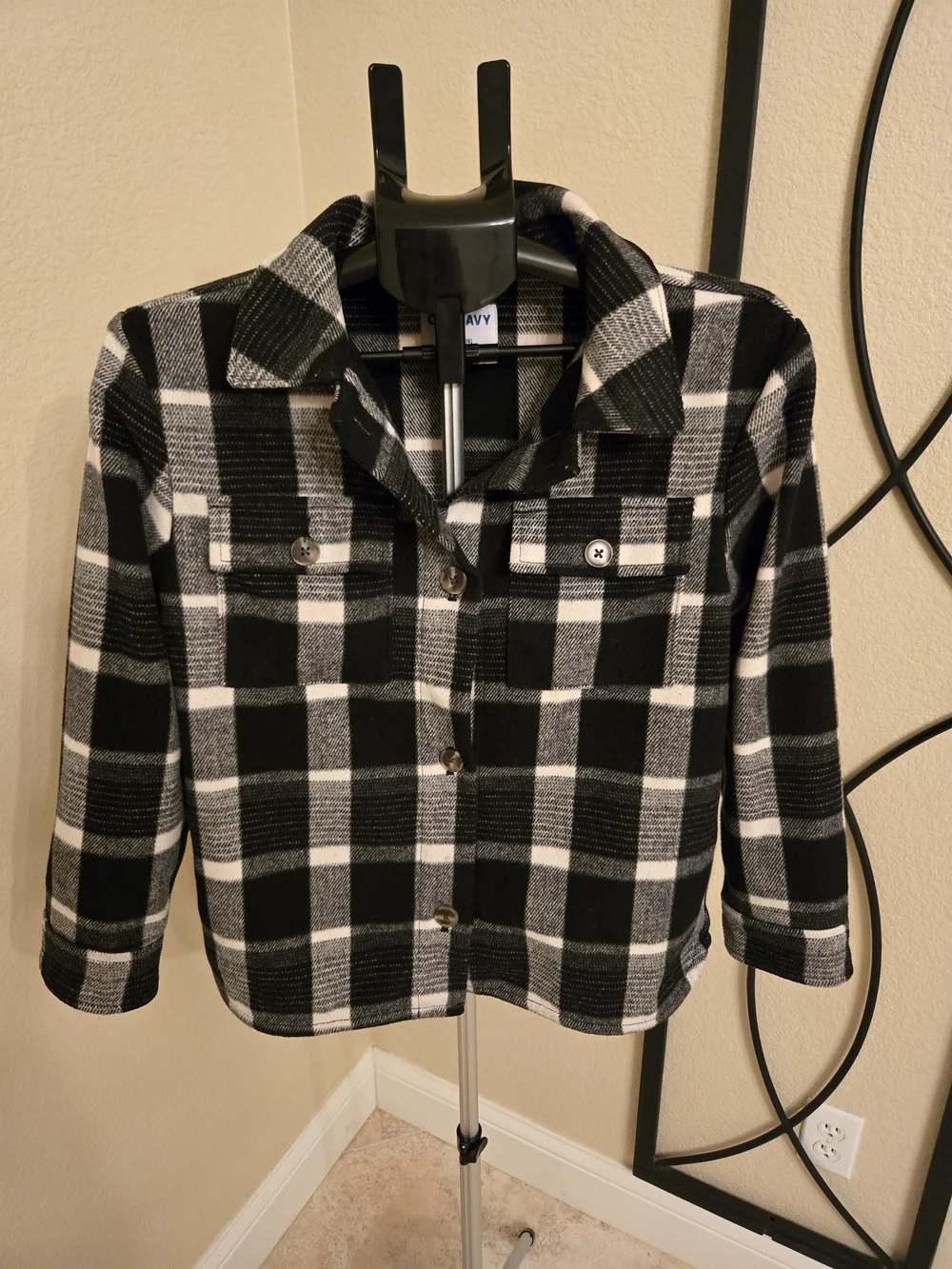 Old Navy Black & White Plaid Button-Up Kids Shirt Jacket